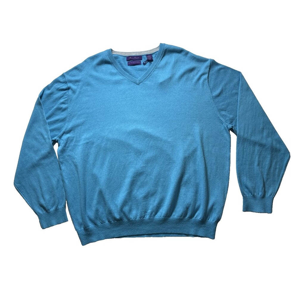 Alan Flusser Sweater Men XXL Blue Cotton Cashmere Silk V-Neck NWT Preppy
